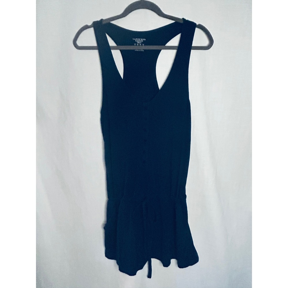 Lands End Canvas 1963 Navy Blue Racerback Henley Mini Dress with Pockets Small